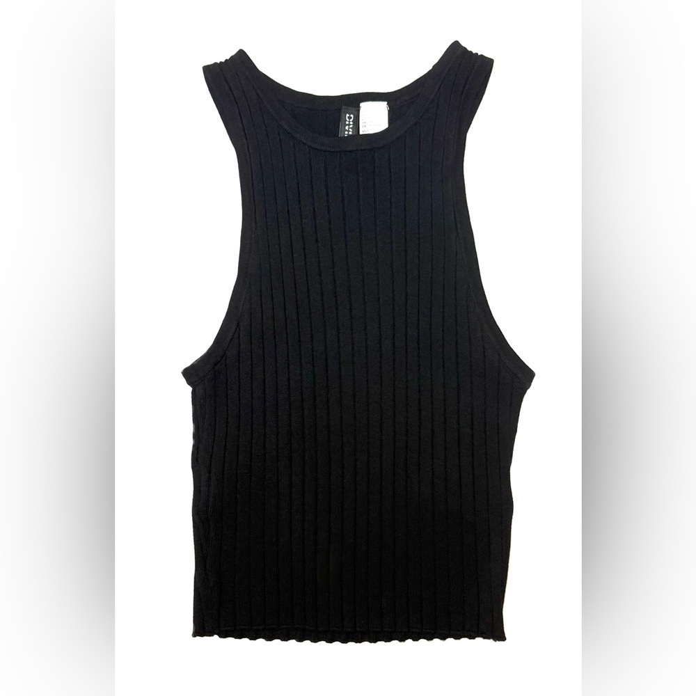 H&M Divided Black Ribbed High Neck Tank Top Size S